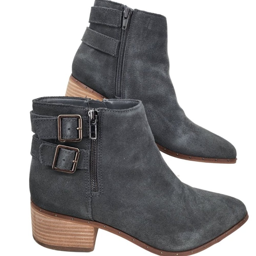 BLEECKER‎ & BOND Georgia Suede Booties Buckle Boots Shoes Dark Gray Size 9